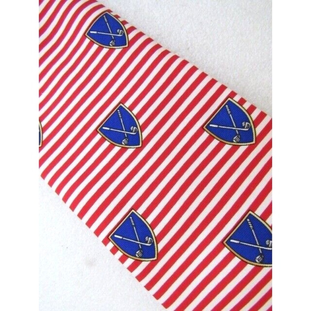 Brooks Brothers Makers Golf Logo Red Blue Candy Stripe‎ Novelty Logo Silk Tie